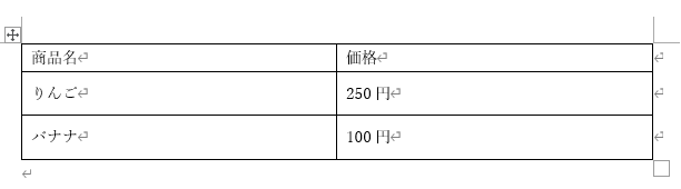 2行目と3行目の余白を2㎜に設定した表