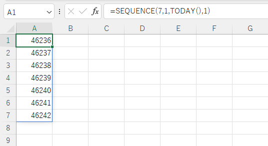 TODAY関数と組み合わせて今日の日付から連続した日付リストを作成