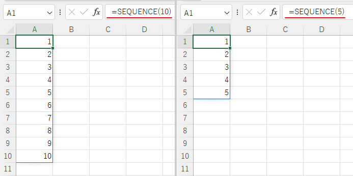行数を変更したSEQUENCE関数