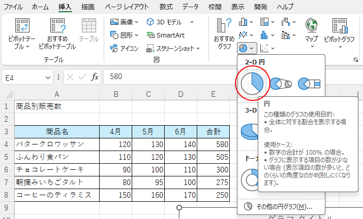 ［2-D円］の［円］を選択