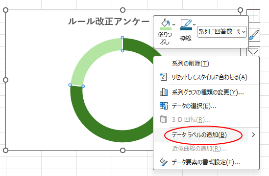 ショートカットメニューの［データラベルの追加］