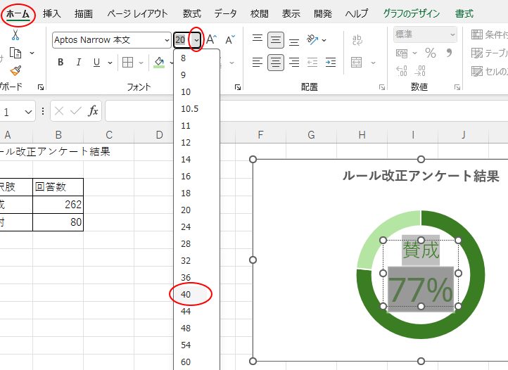 パーセンテージのみ選択してサイズを変更