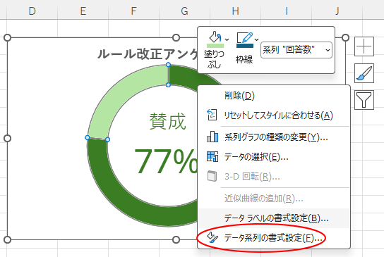 ショートカットメニューの［データ系列の書式設定］