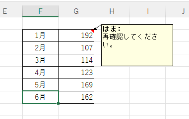 セルをポイントしてメモを表示