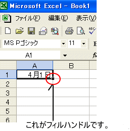 連続した日付を簡単入力 Excel 2003 初心者のためのoffice講座