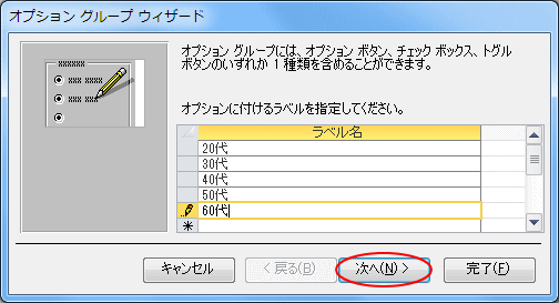 オプショングループの作成と選択したデータの保存 Access 2010 初心者のためのoffice講座