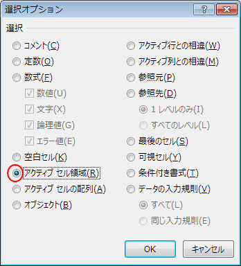 アクティブセル領域