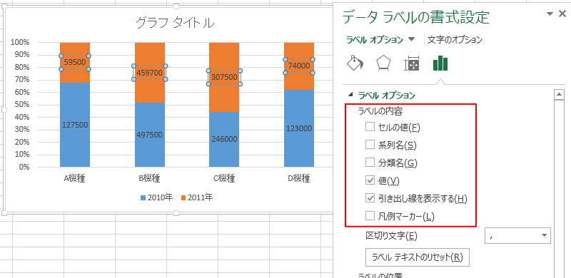 100 積み上げグラフにパーセンテージを表示 Excel 13 初心者のためのoffice講座