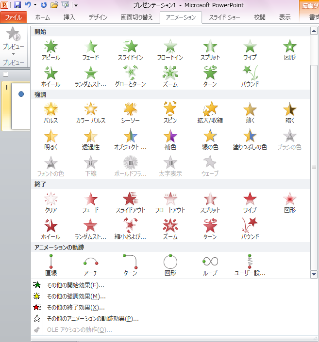 PowerPoint2010のアニメーション