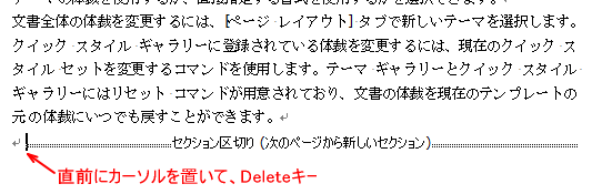 セクション 区切り 削除