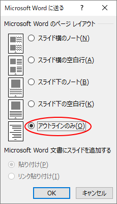 ［Microsoft Wordに送る］ダイアログボックス