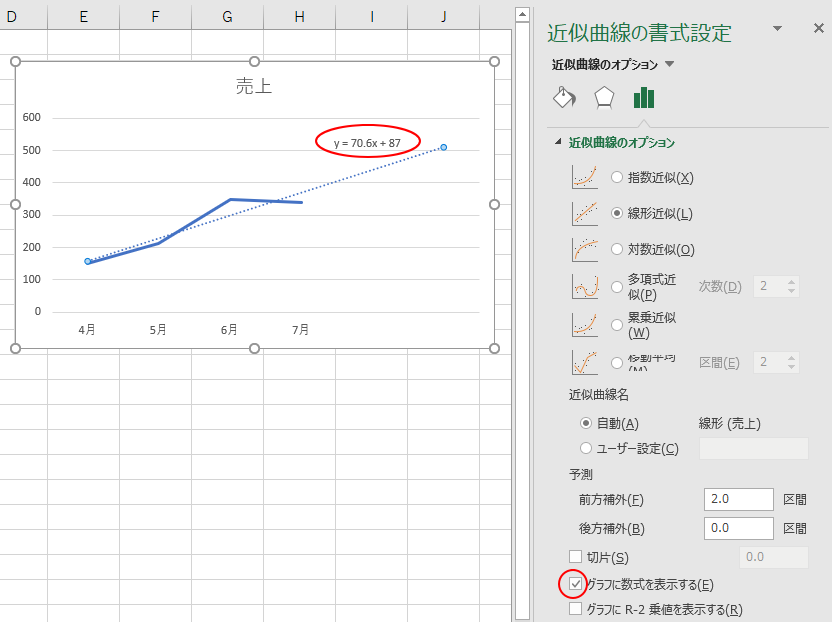 近似曲線に数式を表示