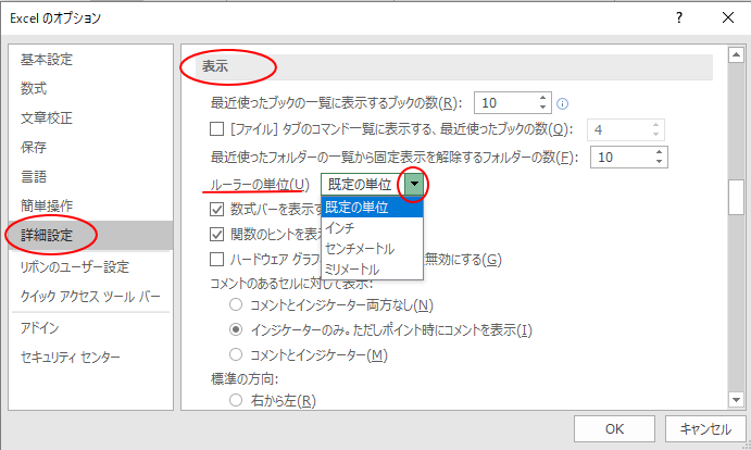 Excelのオプション　詳細設定